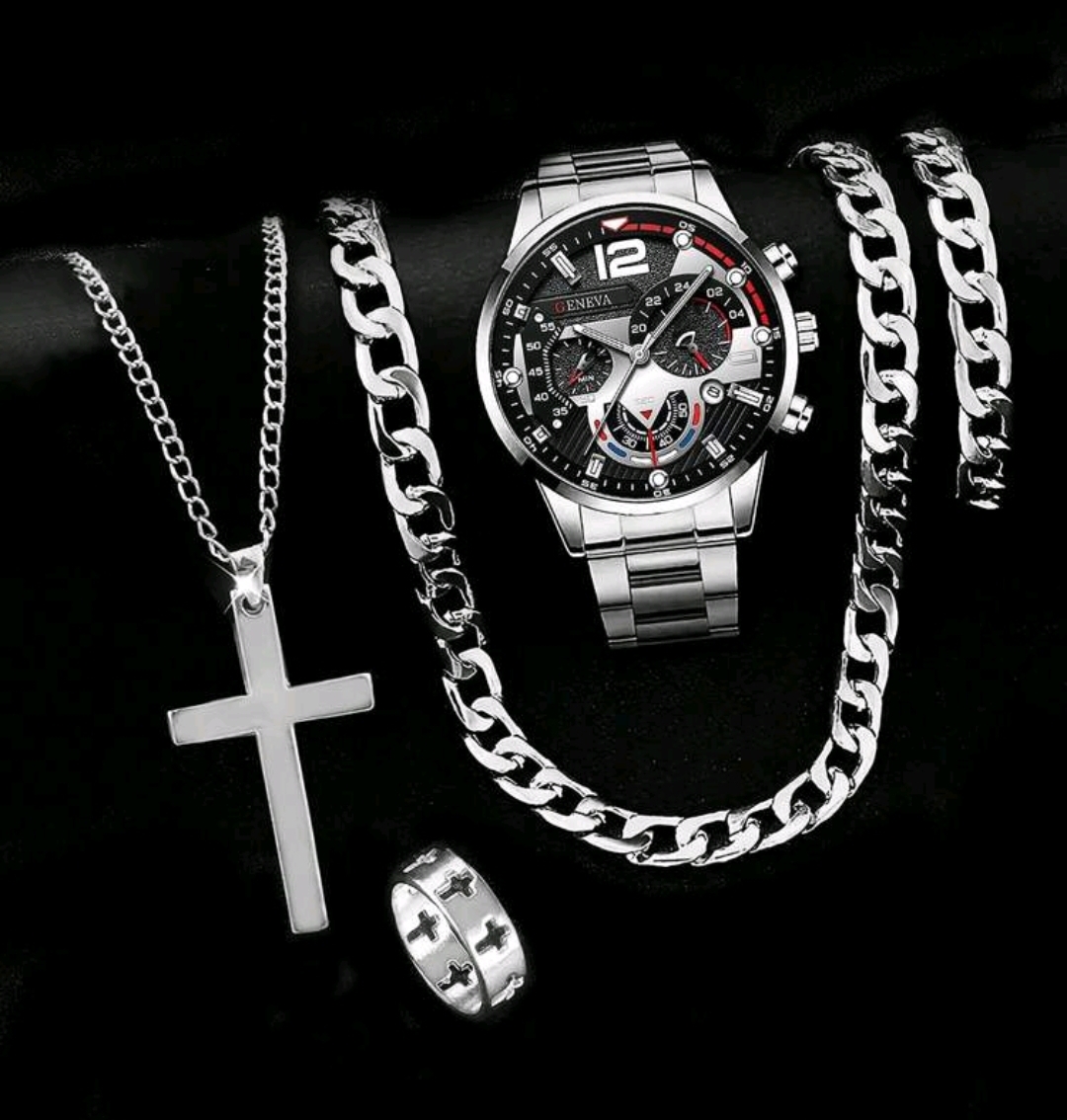 RELOJ PARA HOMBRE ALIACION DE ZINC CON 2 CADENAS 1 PULSERA 1 ANILLO R44